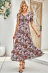Reversible Two Way Wear Leopard Floral Print V Neck A Line Slit Midi Dress